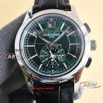 Replica TW factory Patek Philippe green dial Swiss automatic mechanical leather strap watch 